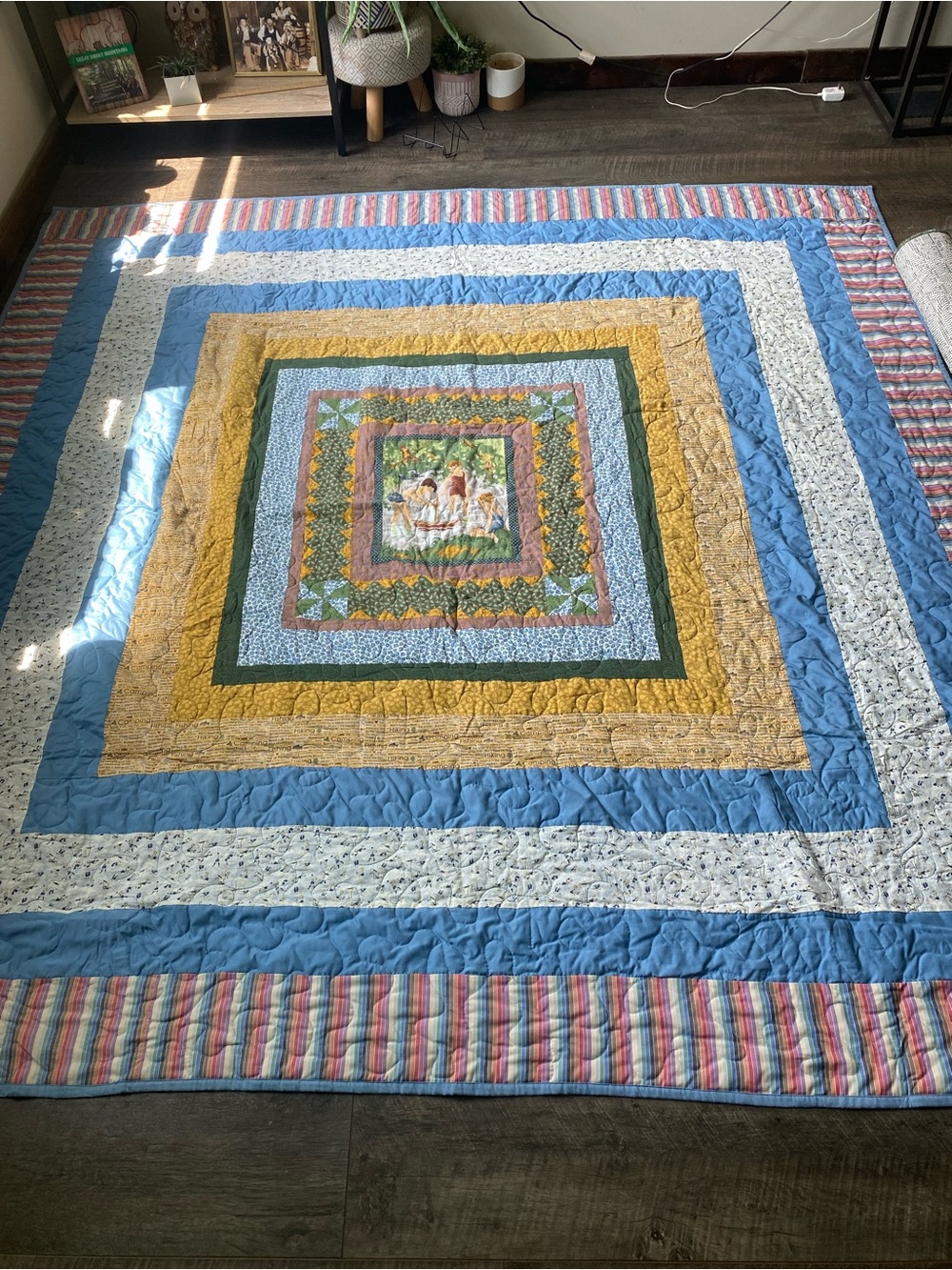 Handmade Multicolor Patchwork Quilt - Blue, Yellow & Green Accents